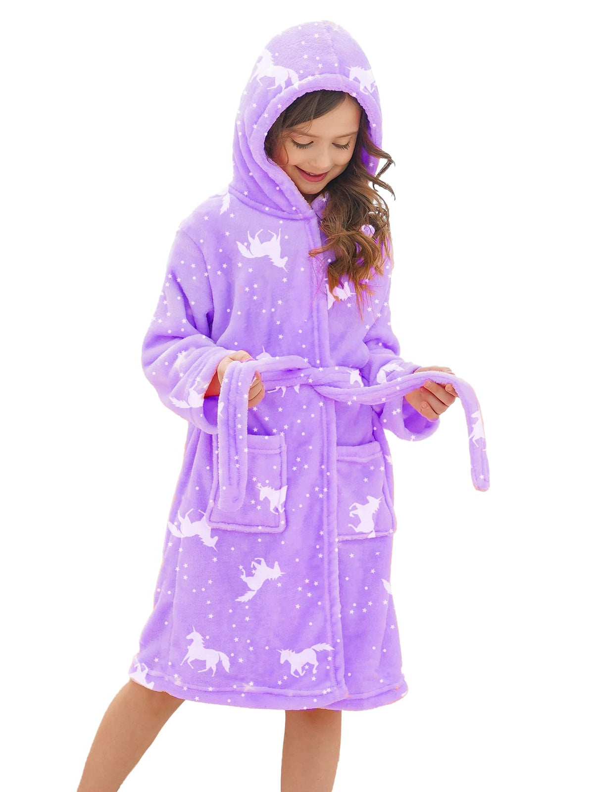 Doctor Unicorn Soft Hooded Rainbow Bathrobe Sleepwear for Girls