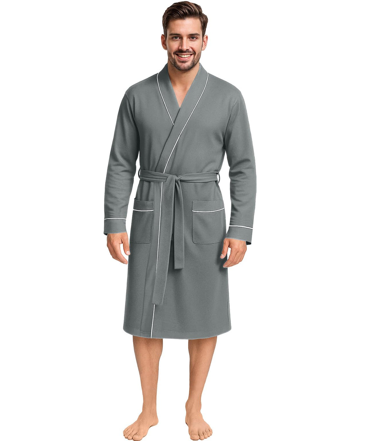 Cotton Blend Lightweight Knit Robe for Men Soft Loungewear Bathrobe