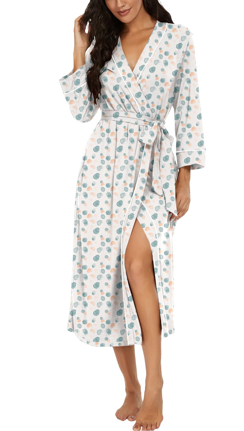 PrinStory Robes for Women 3/4 Sleeve Long Bath Robe XS-4XL