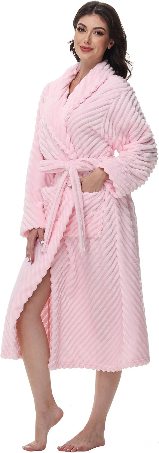 Yurhap Premium Robes for Women - Super Soft Cozy Fleece Womens Robe Plush Long Bathrobe