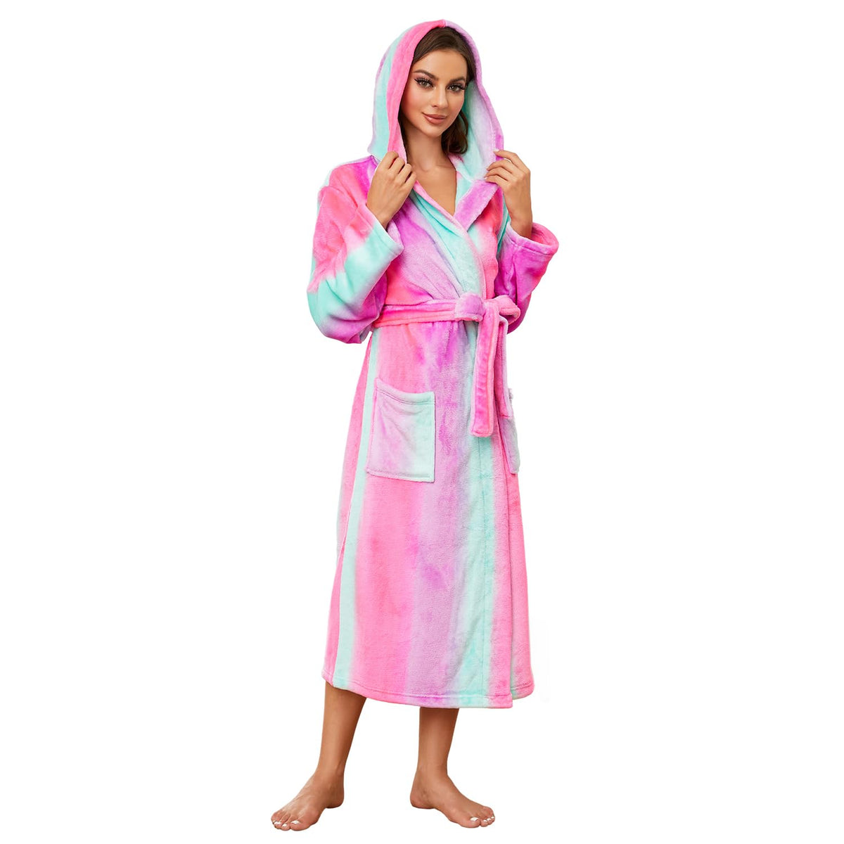 HEARTNICE Womens Hooded Fleece Robe, Soft Bathrobe for Womens, Cute Long House Coat