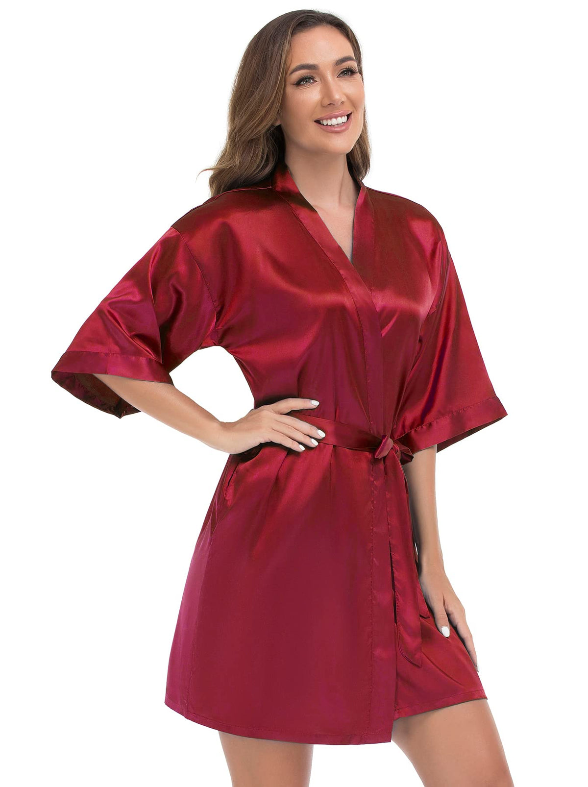 VOGUEMAX Womens Short Kimono Robe Bride Bridesmaids Wedding Satin Bathrobe