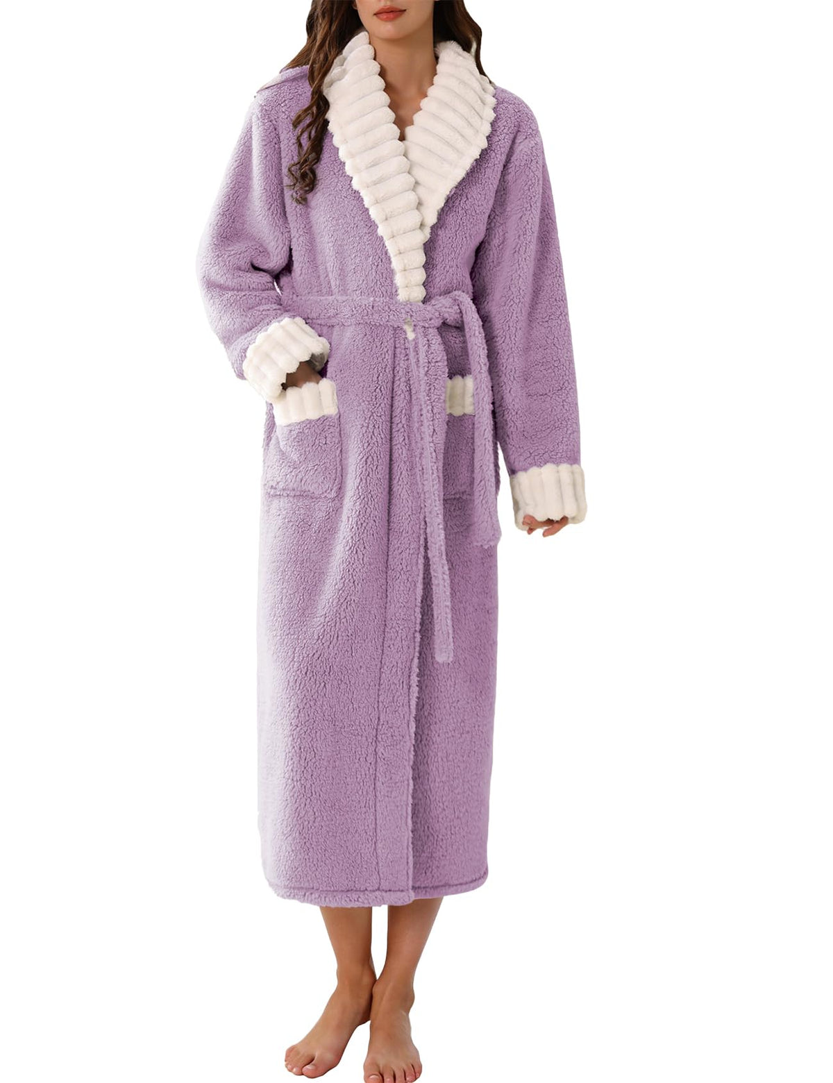 Kissonic Womens Long Bath Robe Plush Warm Fluffy Fleece Bathrobes