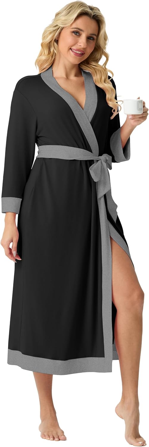 PrinStory Robes for Women Long Soft Robe Lightweight Bathrobe S-2XL