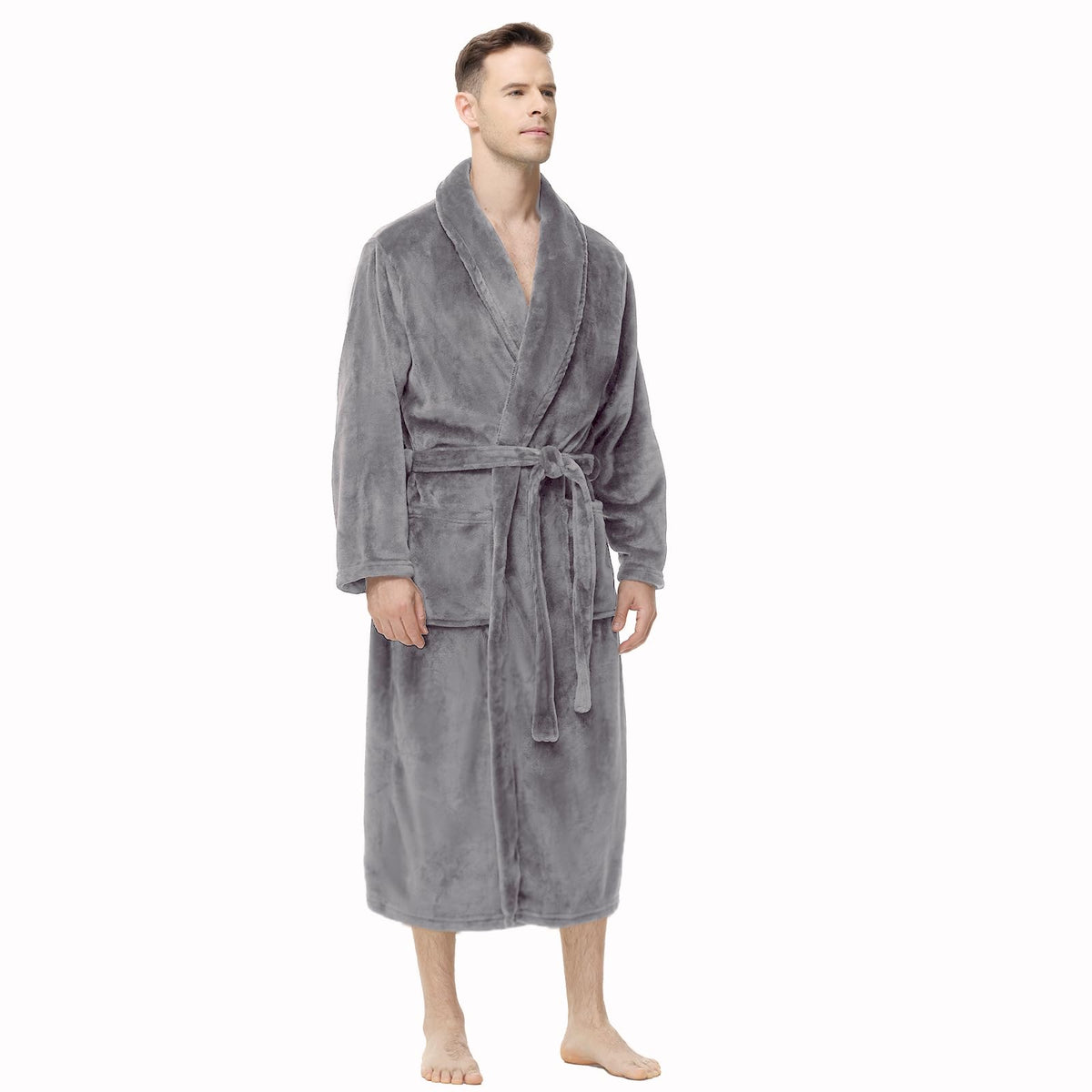Yurhap Mens Fleece Robe, Soft Plush Robe for Men, Fluffy Bathrobe with Belt