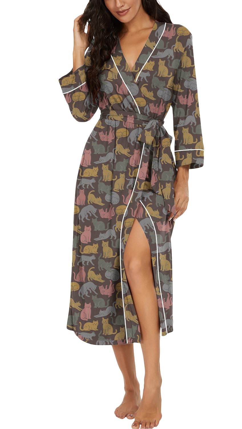 PrinStory Robes for Women 3/4 Sleeve Long Bath Robe XS-4XL