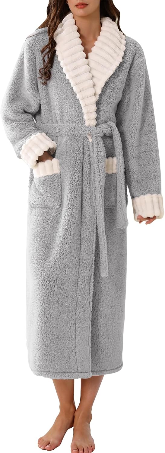 Kissonic Womens Long Bath Robe Plush Warm Fluffy Fleece Bathrobes