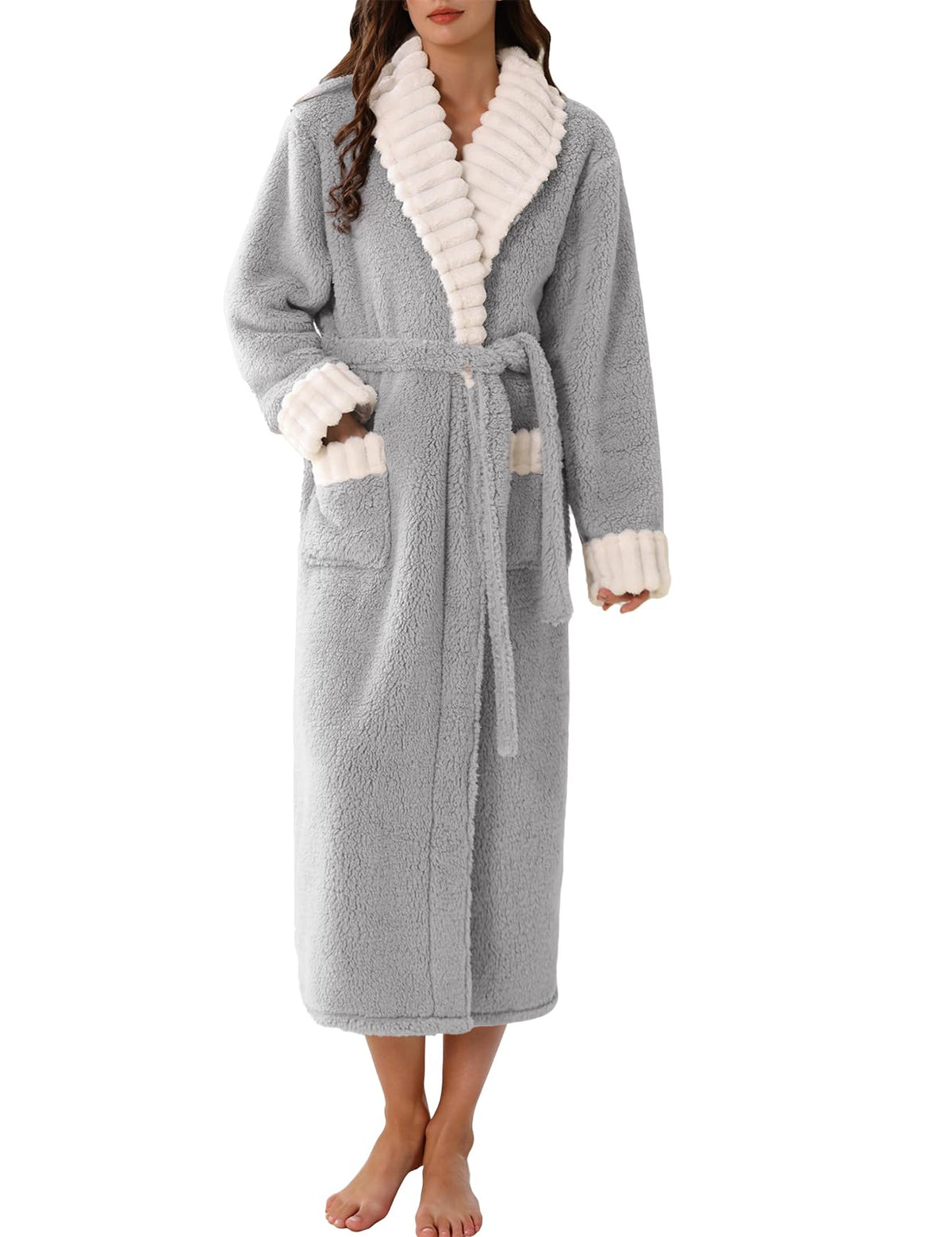 Kissonic Womens Long Bath Robe Plush Warm Fluffy Fleece Bathrobes