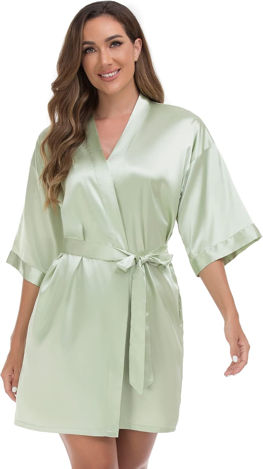 VOGUEMAX Womens Short Kimono Robe Bride Bridesmaids Wedding Satin Bathrobe