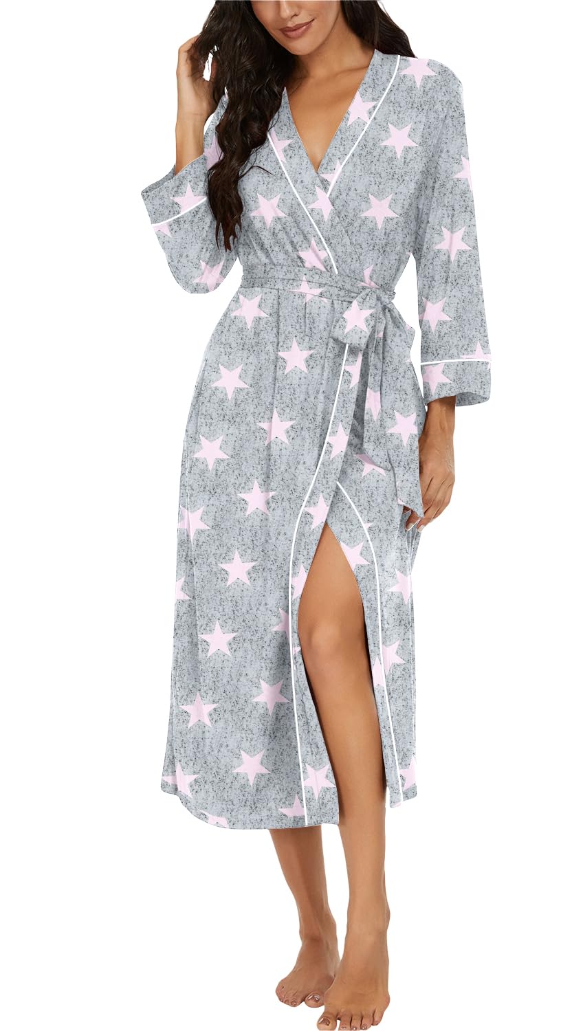 PrinStory Robes for Women 3/4 Sleeve Long Bath Robe XS-4XL
