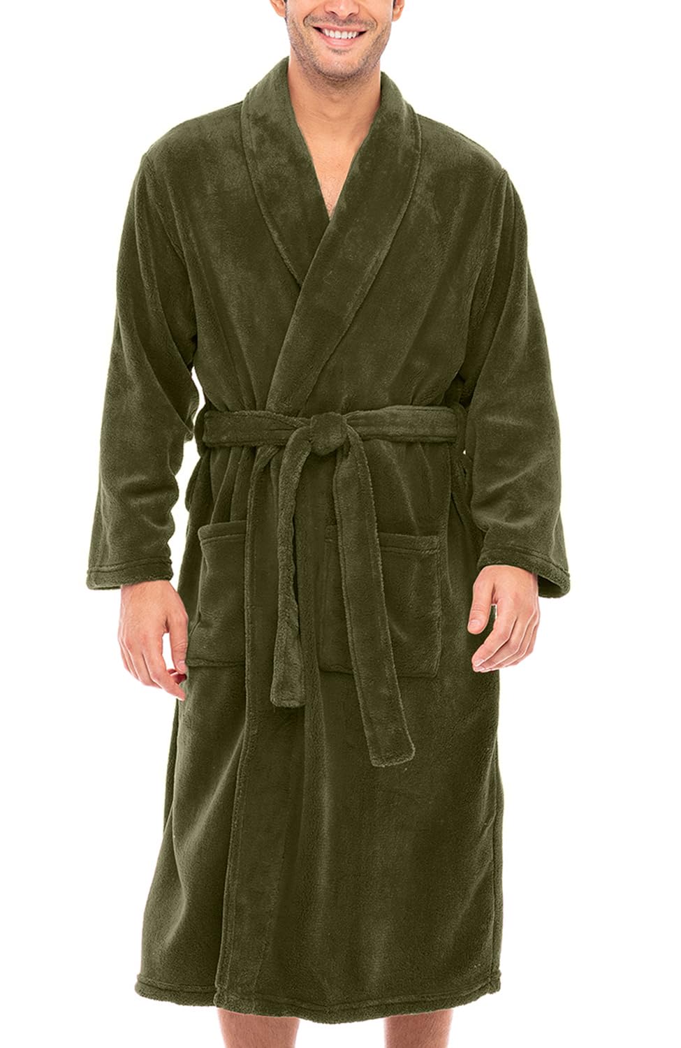 Men's Long Sleeve Lightweight Fleece Robe with Pockets, Bathrobe