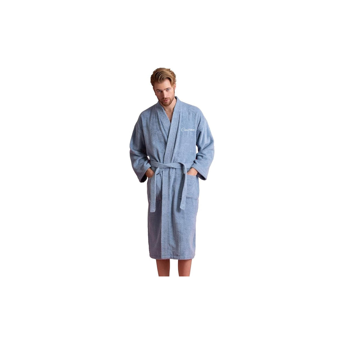 Men's Turkish Terry Kimono Style Bathrobe - 100% Cotton Robe for Men - Comfortable & Absorbent - Soft & Cozy Wear