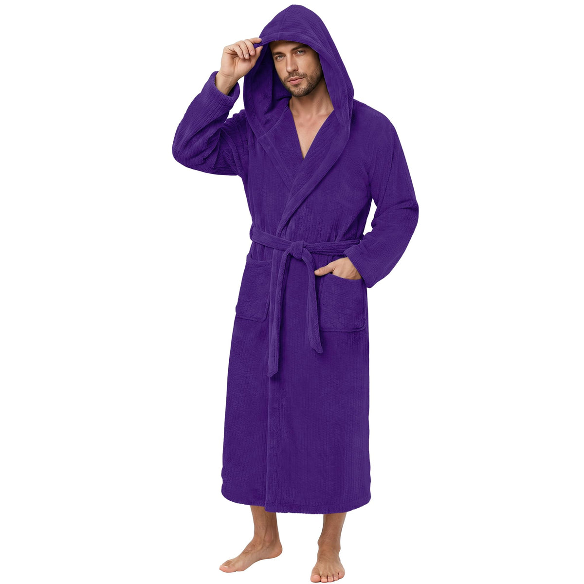 PJGGZ Men's Bathrobes with Hood, Soft Long Towel Robe for Men - Super Absorbent Quick Dry yet Warm