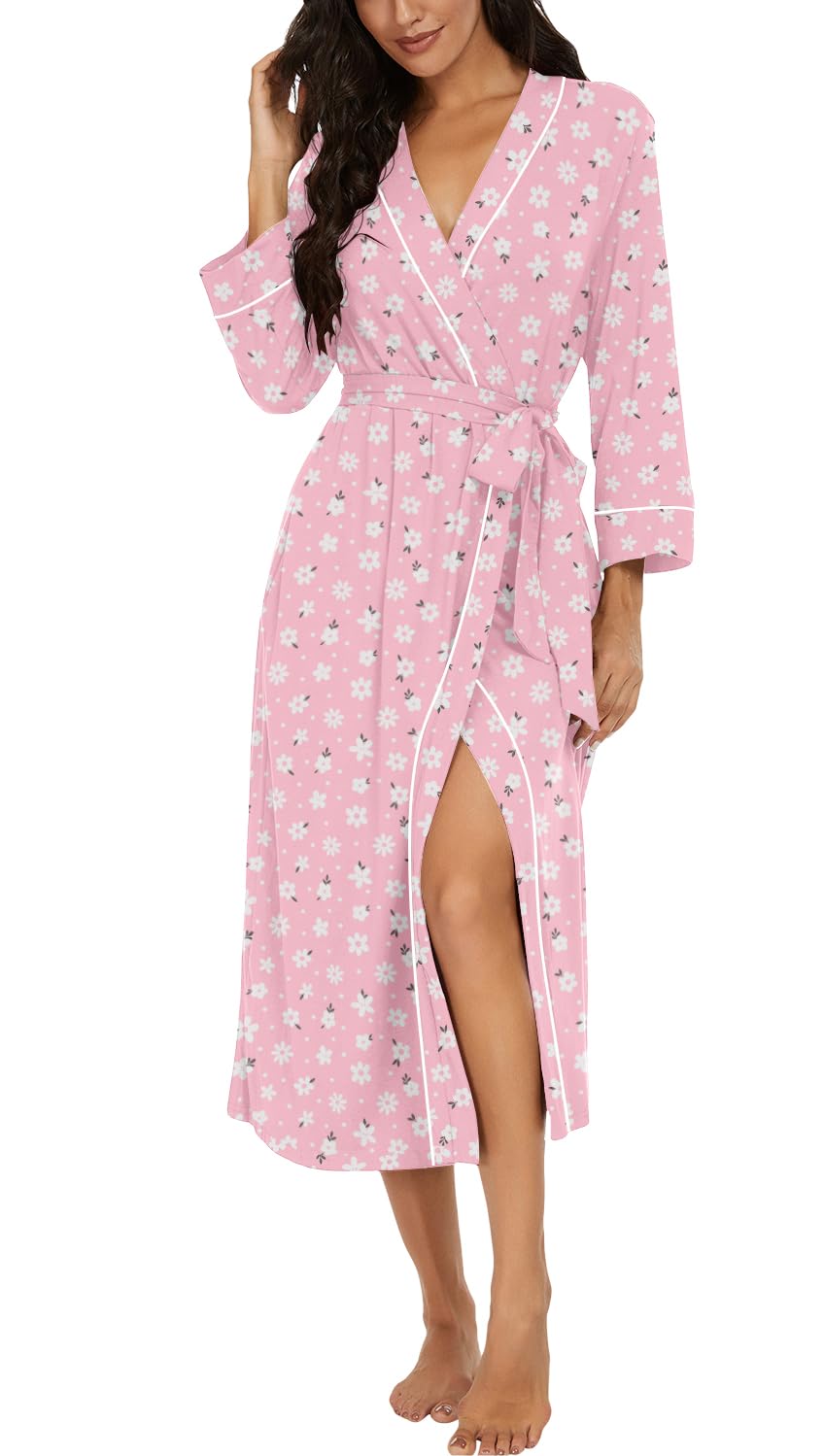 PrinStory Robes for Women 3/4 Sleeve Long Bath Robe XS-4XL