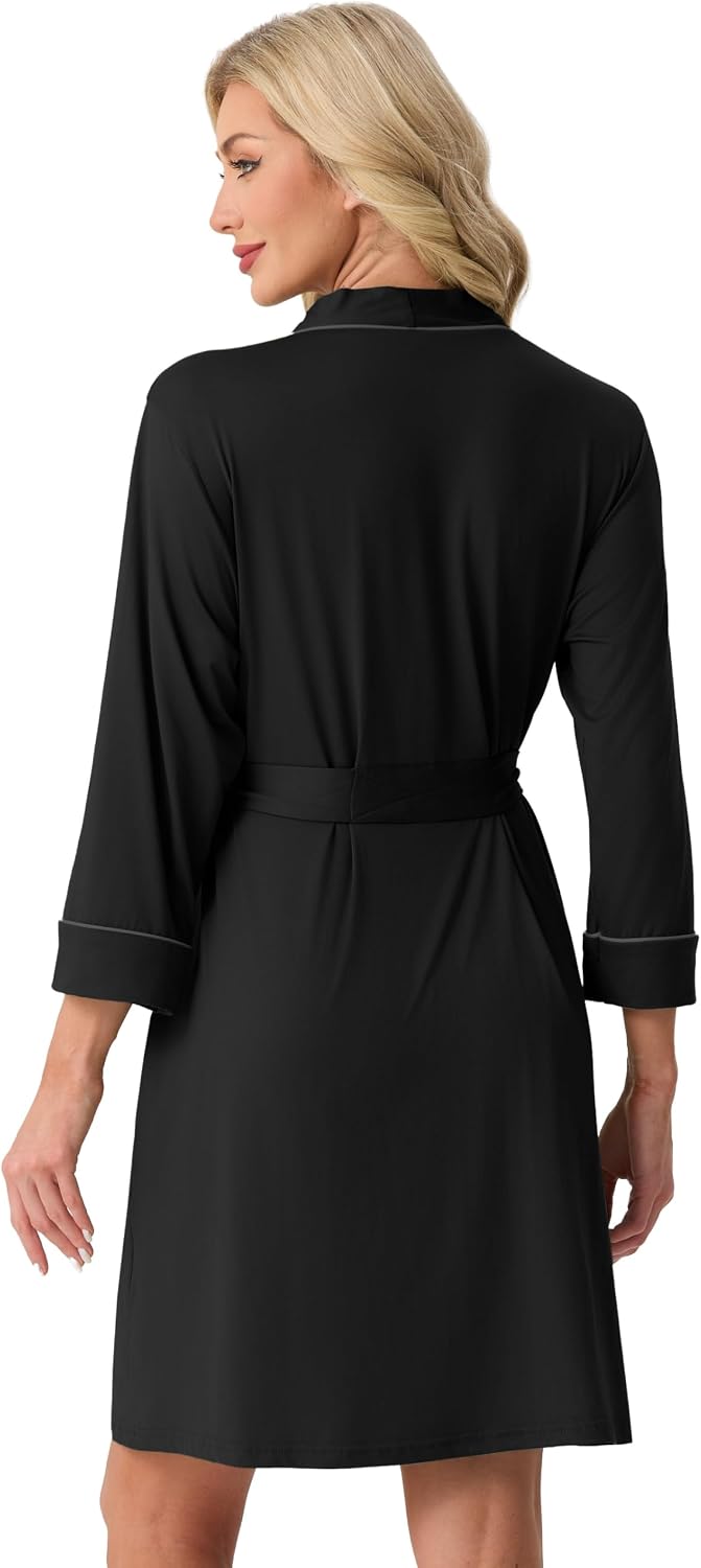 PrinStory Womens Robe Knee Length Soft Knit Bathrobe S-2XL