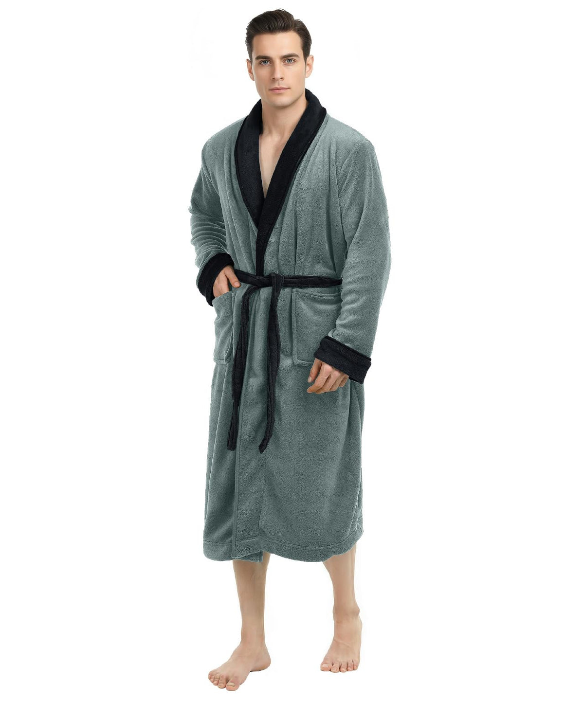 Luxury Ultra Soft Mens Robe Plush Fleece Long Bathrobe