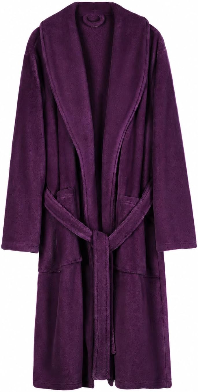 Women Plush Fleece Robe, Soft Fleece Warm Bathrobe