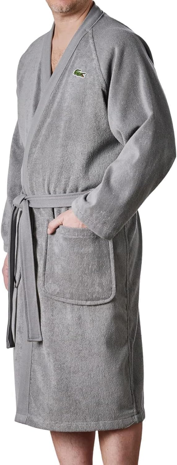 Lacoste Classic Pique Cotton Terry Bath Robe, Unisex, One Size,