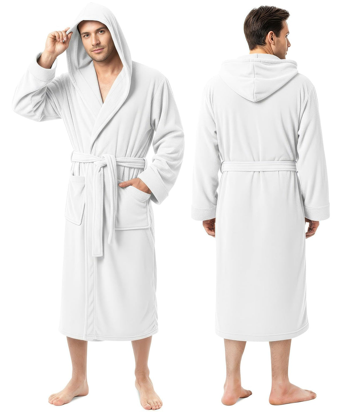 Luxury Ultra Soft Mens Robe with Hood Plush Fleece Long Bathrobe