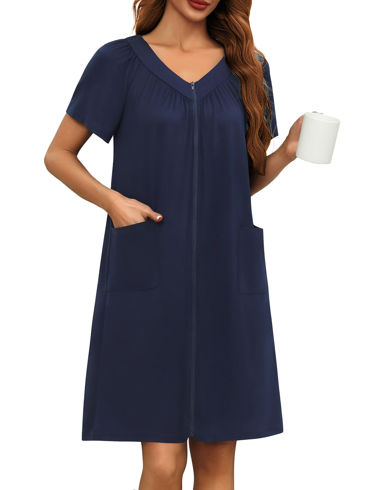 Ekouaer Women's Zipper Front Mumu Duster Robes with Pockets Soft Housecoat