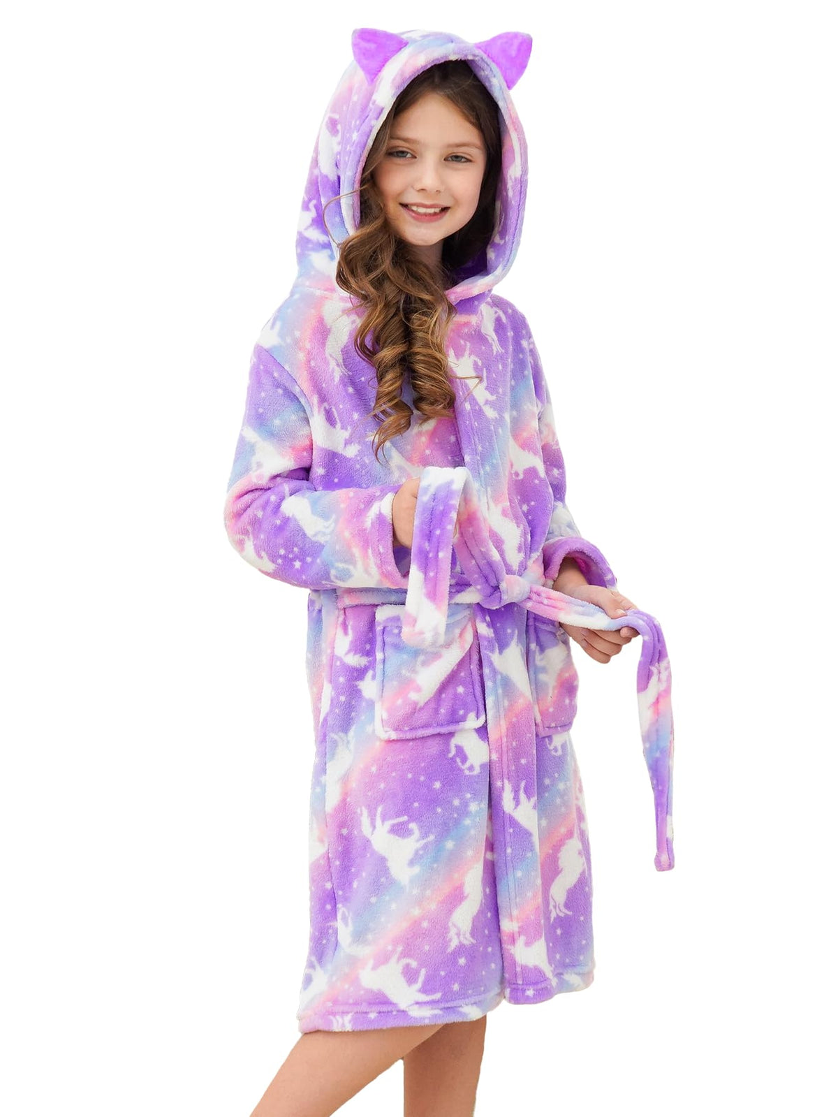Doctor Unicorn Soft Hooded Rainbow Bathrobe Sleepwear for Girls