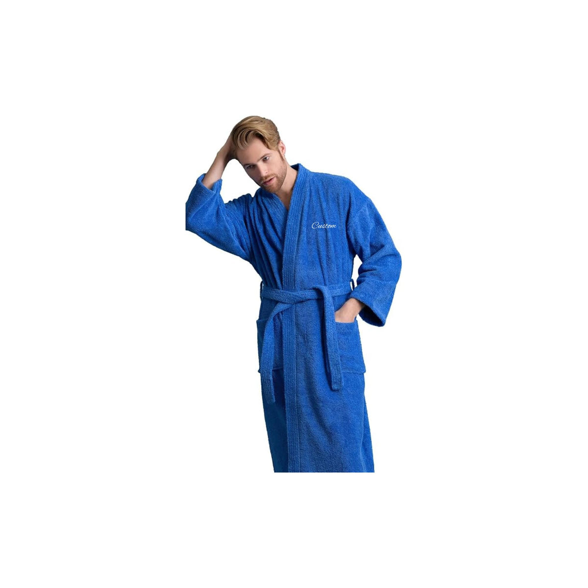 Men's Turkish Terry Kimono Style Bathrobe - 100% Cotton Robe for Men - Comfortable & Absorbent - Soft & Cozy Wear