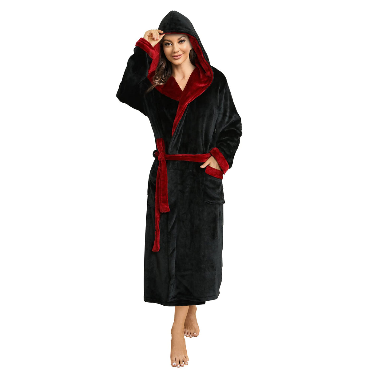 HEARTNICE Womens Hooded Fleece Robe, Soft Bathrobe for Womens, Cute Long House Coat