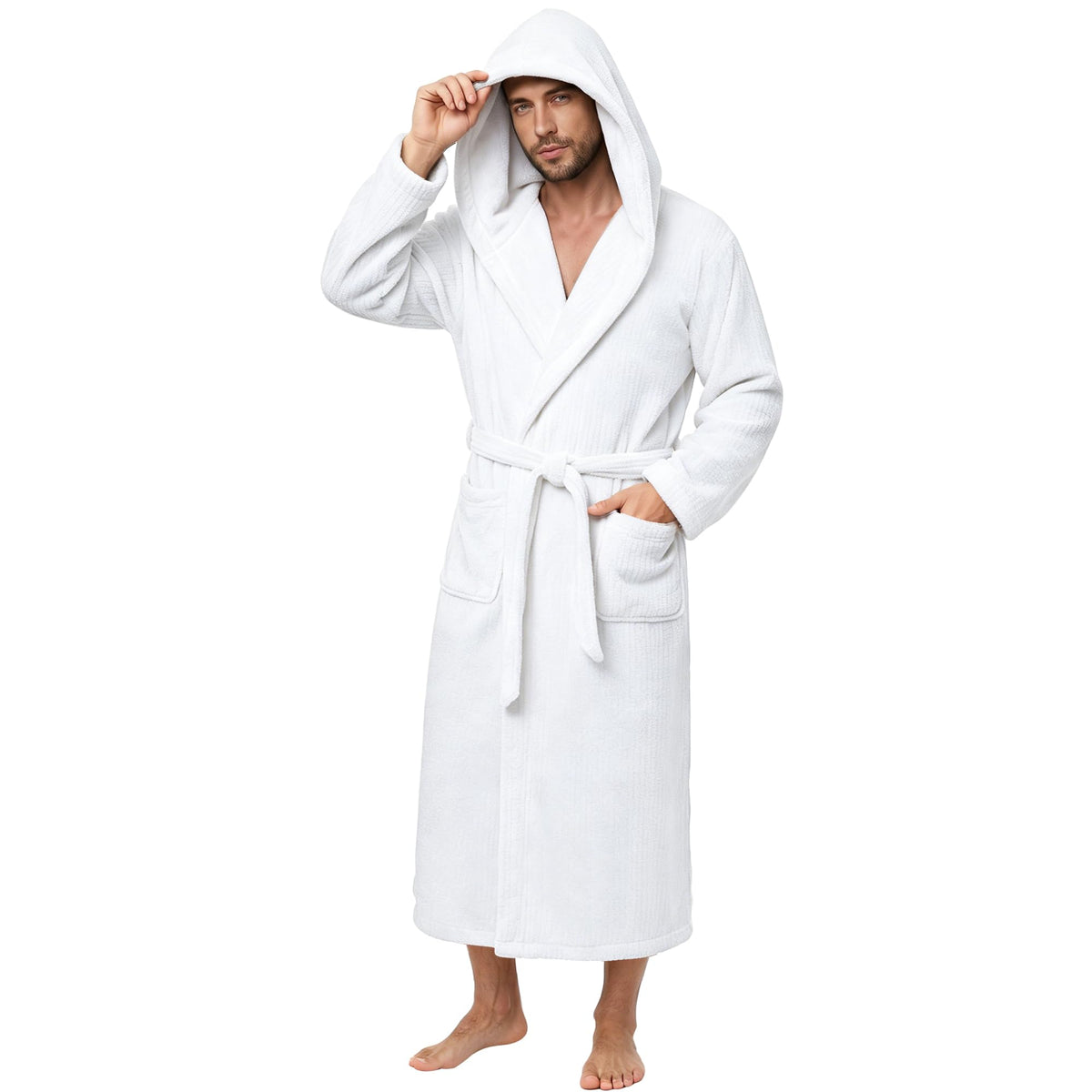 PJGGZ Men's Bathrobes with Hood, Soft Long Towel Robe for Men - Super Absorbent Quick Dry yet Warm