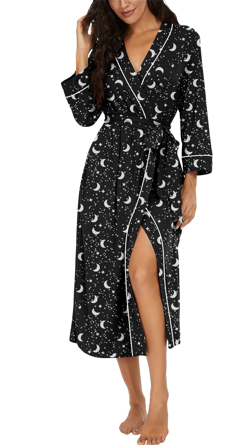 PrinStory Robes for Women 3/4 Sleeve Long Bath Robe XS-4XL