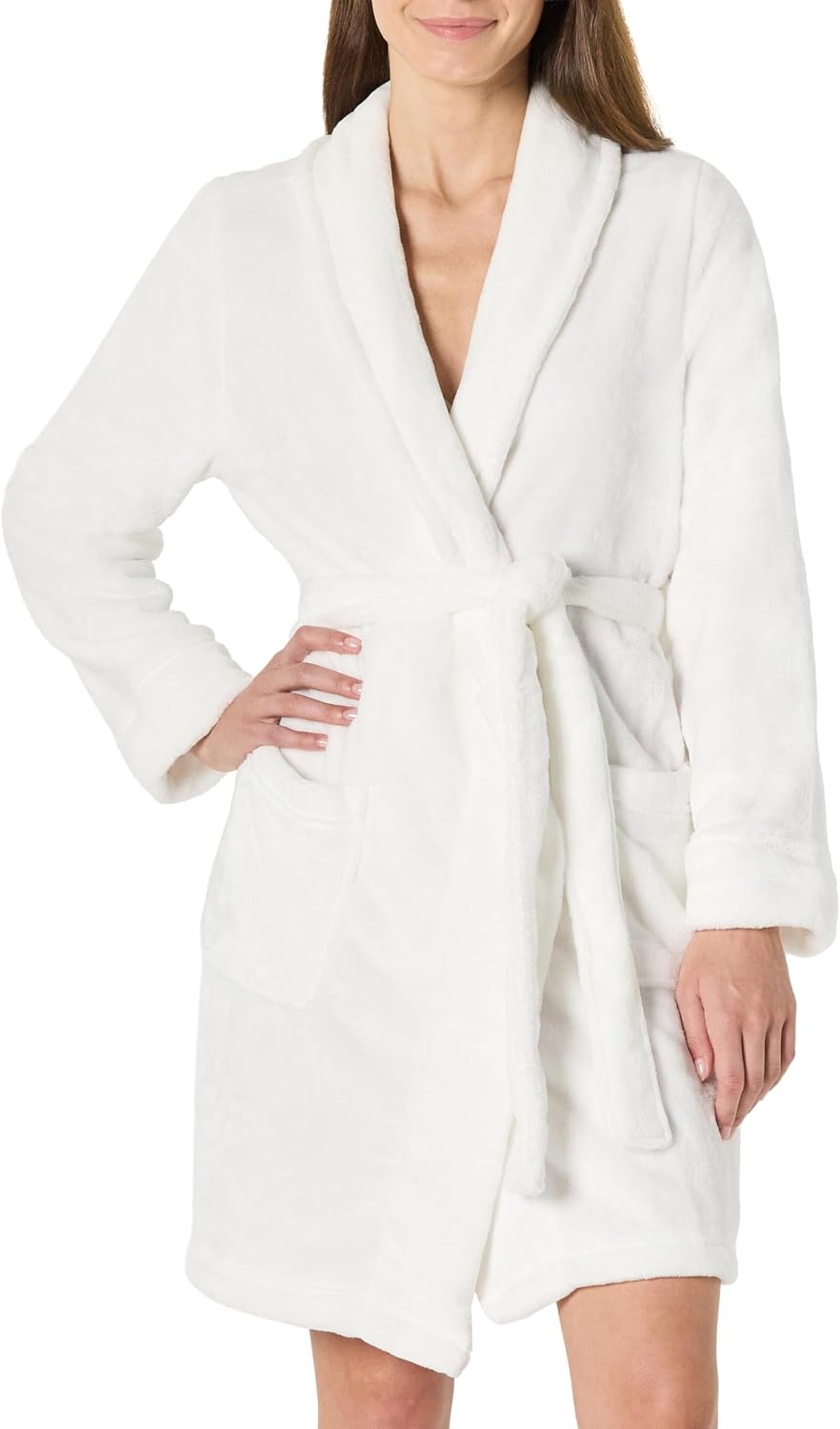 Amazon Essentials Women's Mid-Length Plush Bath Robe, Loungewear (Available in Plus Size)