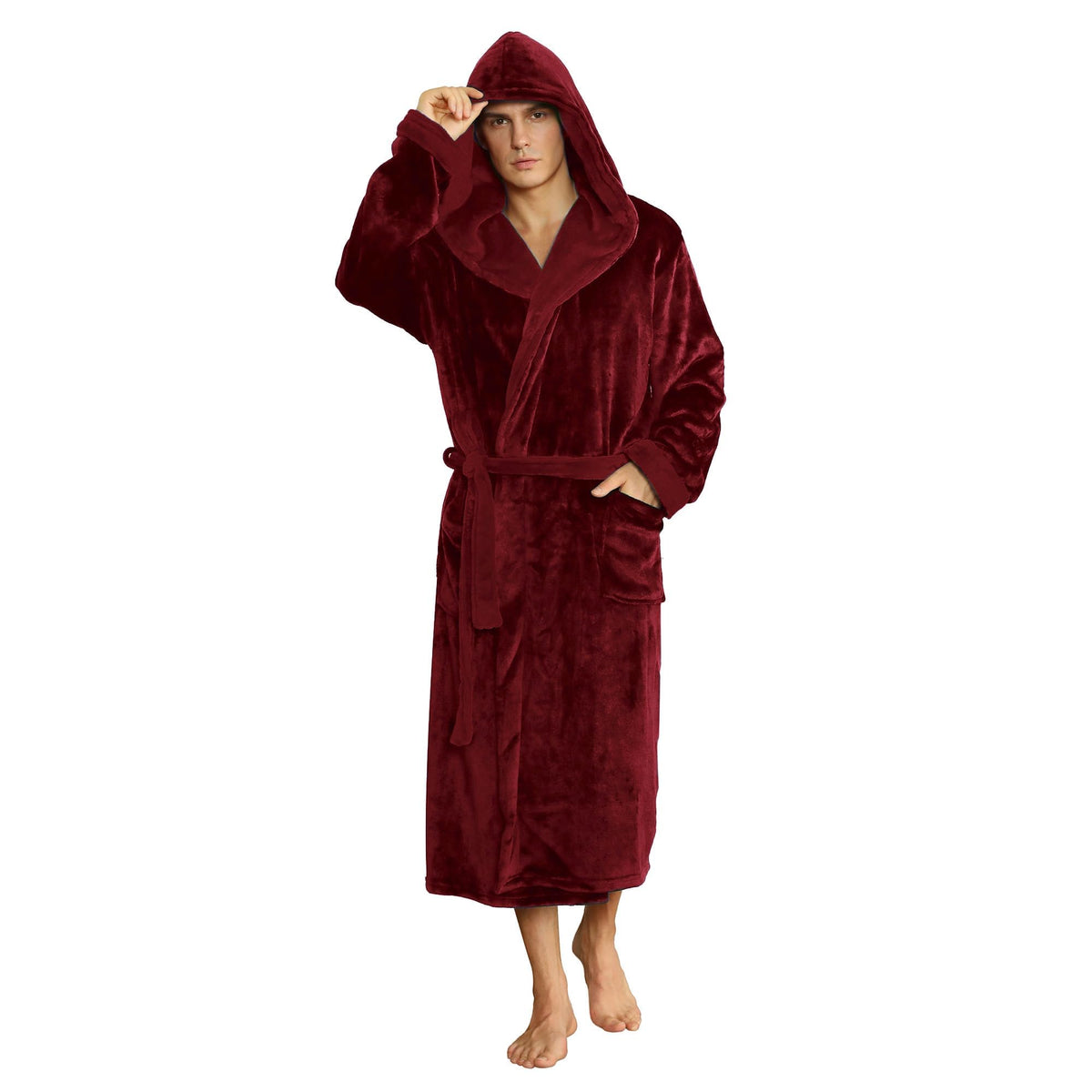 U2SKIIN Mens Hooded Robe, Plush Robes for Men Long Fleece Bathrobe