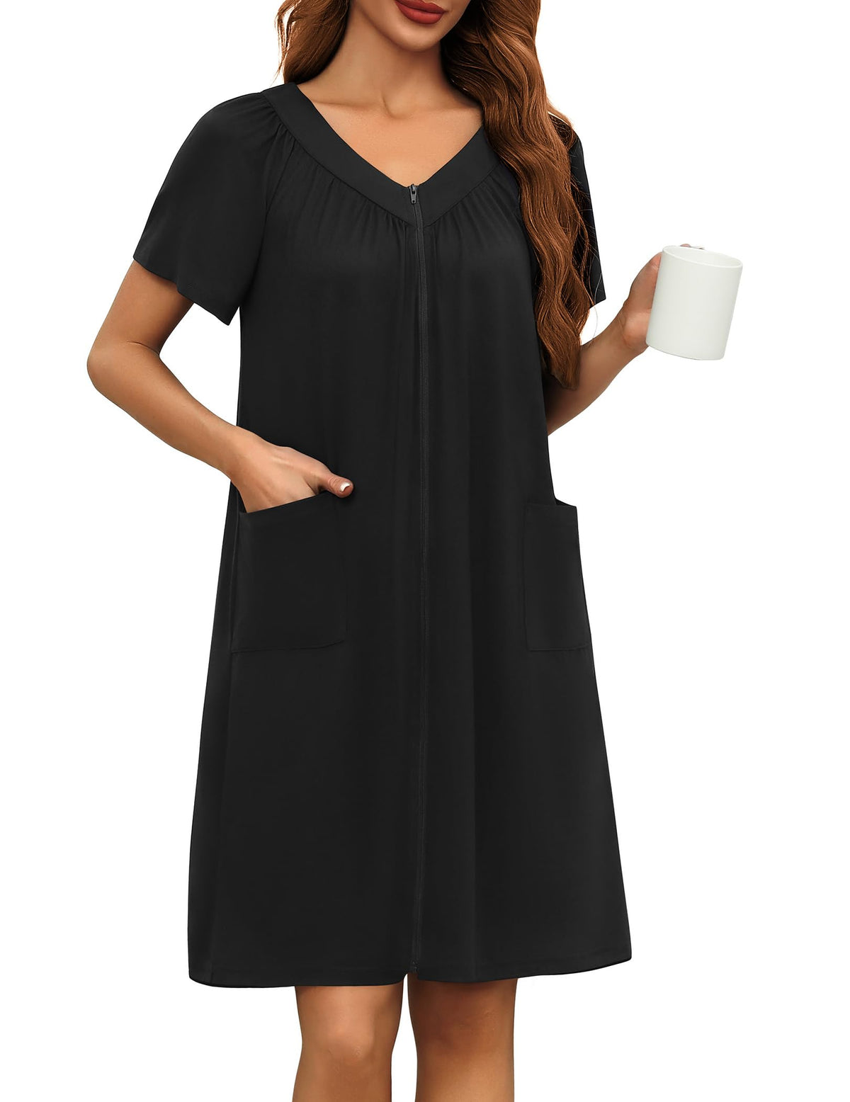 Ekouaer Women's Zipper Front Mumu Duster Robes with Pockets Soft Housecoat