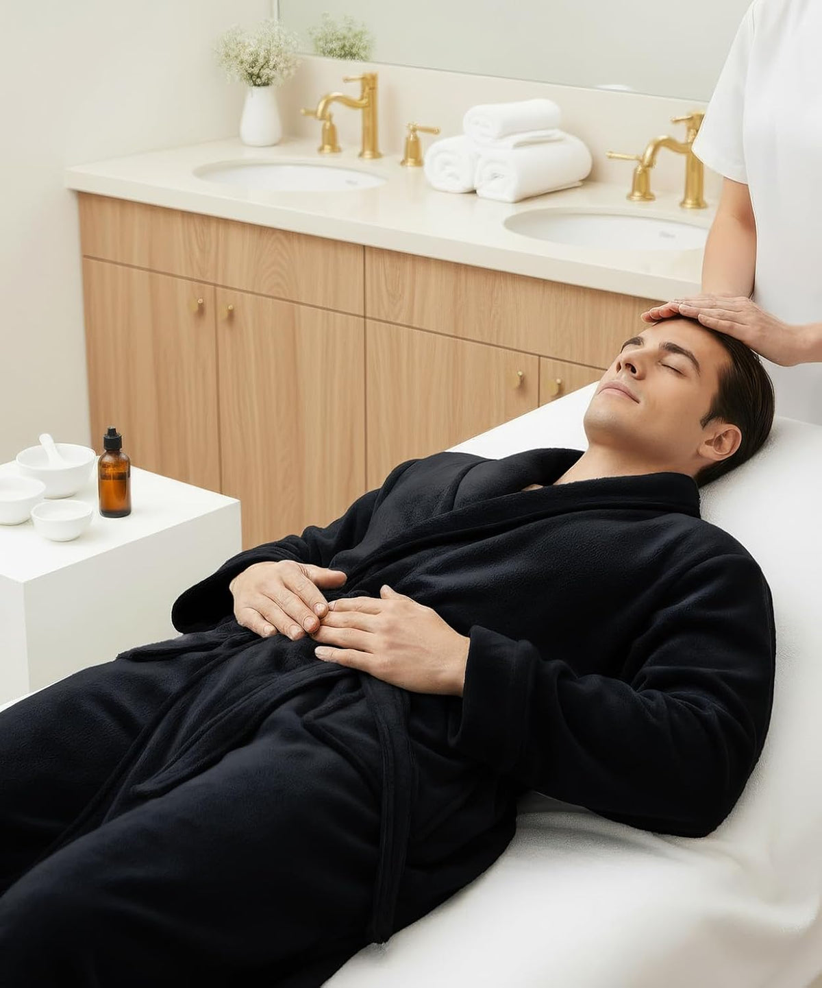Luxury Ultra Soft Mens Robe Plush Fleece Long Bathrobe