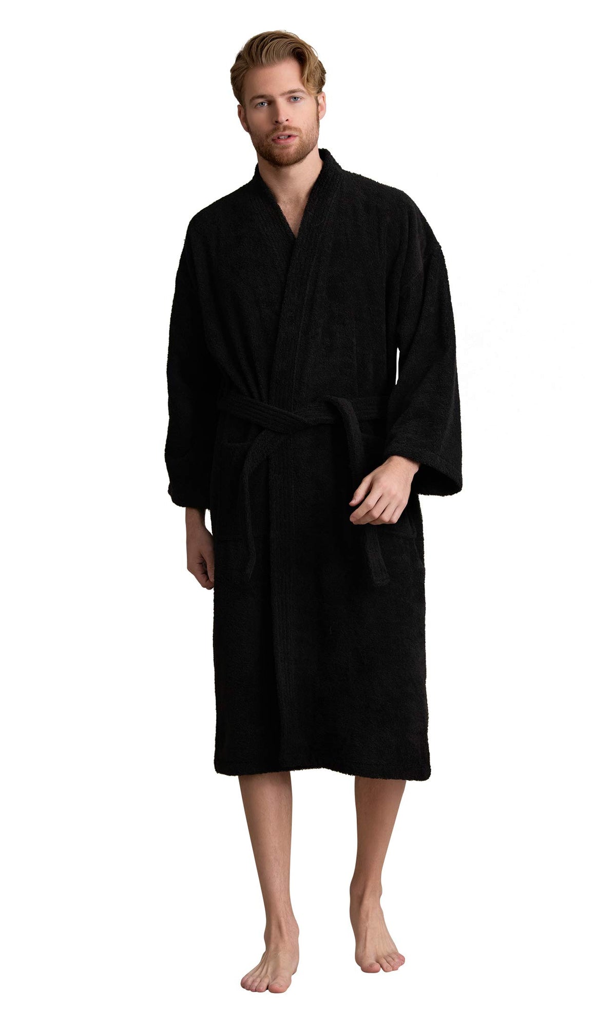 Men's Turkish Terry Kimono Style Bathrobe - 100% Cotton Robe for Men - Comfortable & Absorbent - Soft & Cozy Wear