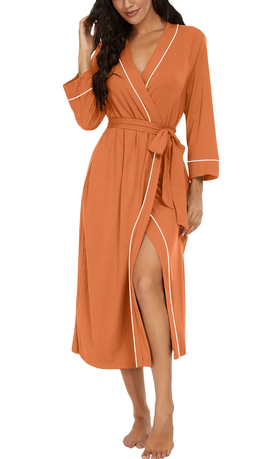 PrinStory Robes for Women 3/4 Sleeve Long Bath Robe XS-4XL