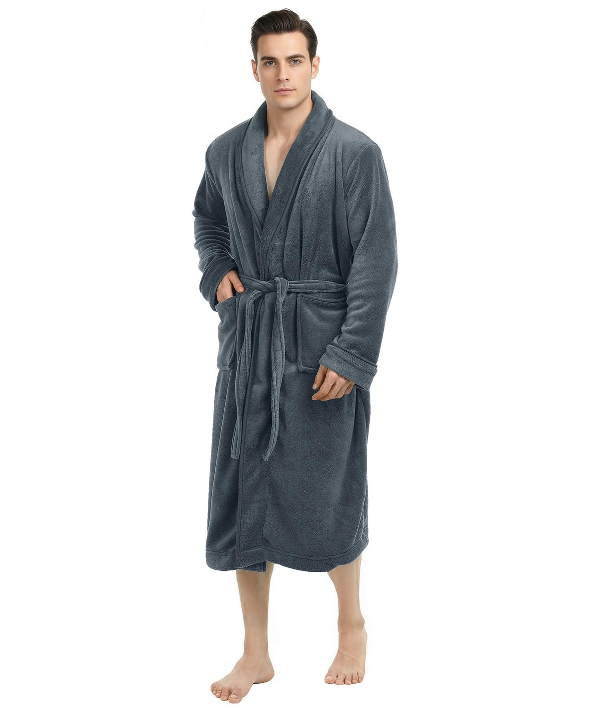 Luxury Ultra Soft Mens Robe Plush Fleece Long Bathrobe