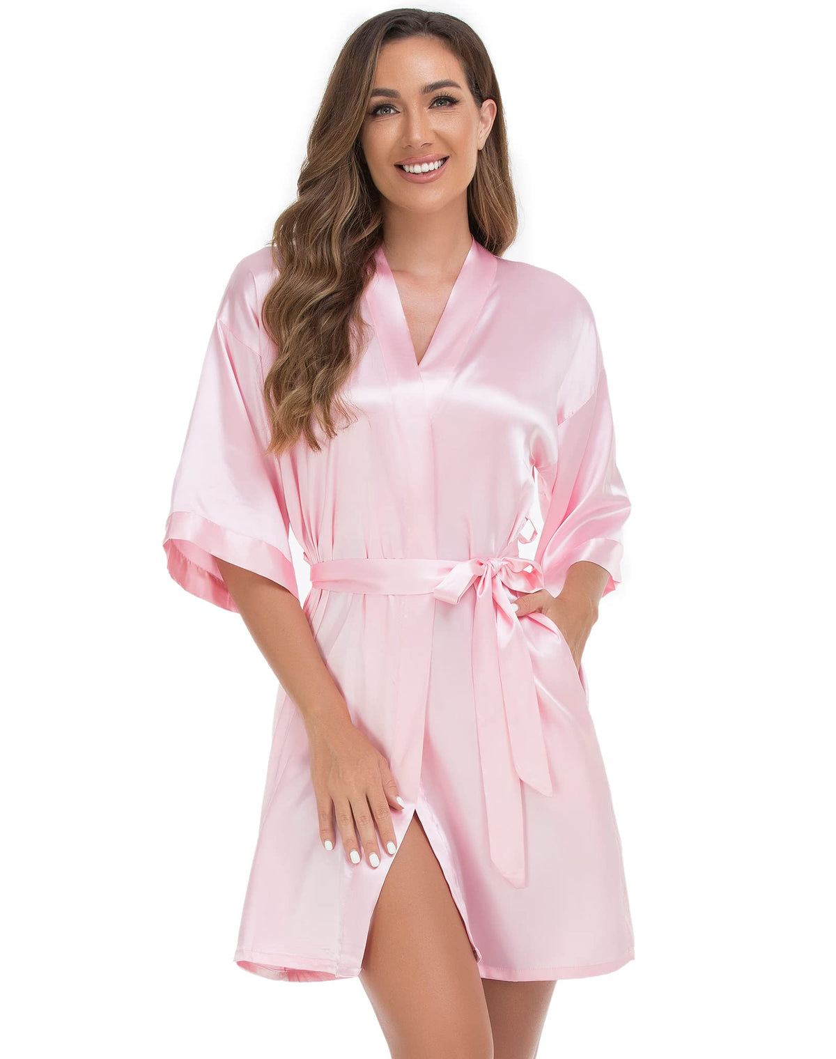 VOGUEMAX Womens Short Kimono Robe Bride Bridesmaids Wedding Satin Bathrobe