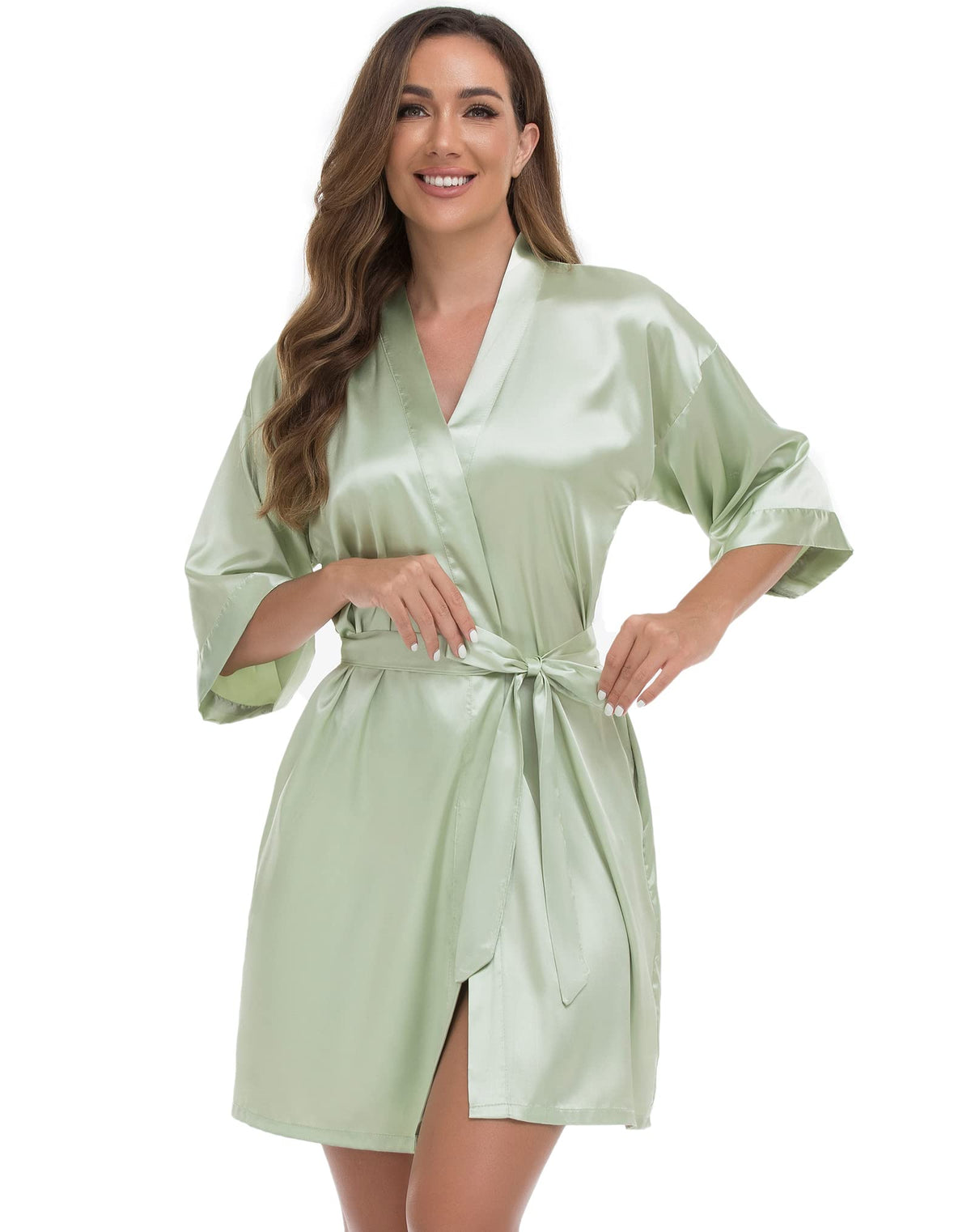VOGUEMAX Womens Short Kimono Robe Bride Bridesmaids Wedding Satin Bathrobe