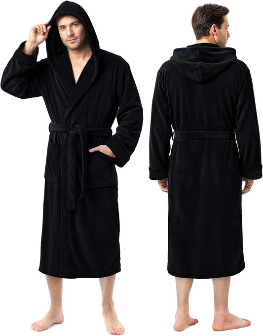 Luxury Ultra Soft Mens Robe with Hood Plush Fleece Long Bathrobe