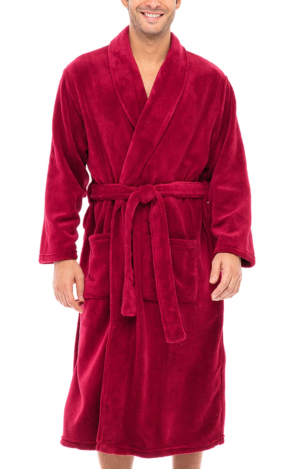 Men's Long Sleeve Lightweight Fleece Robe with Pockets, Bathrobe
