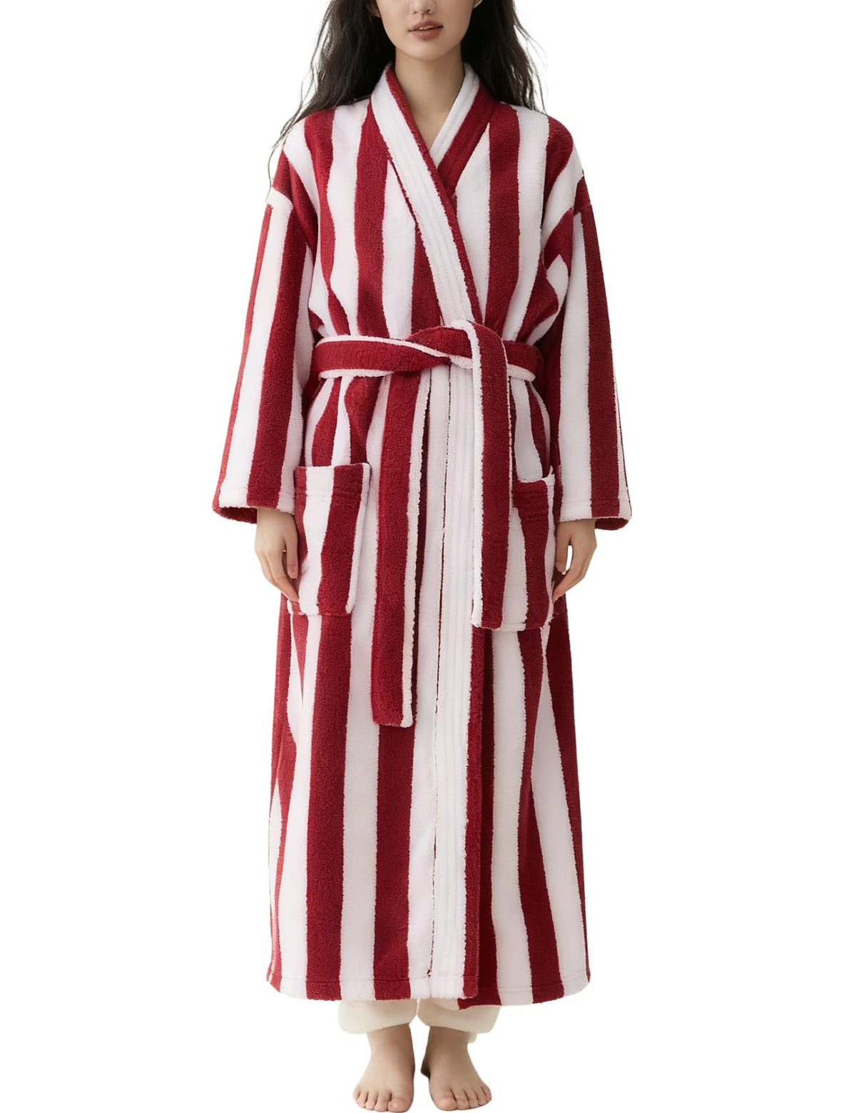 Arssm Womens Striped Fluffy Robe Long Plush Fuzzy Warm Bathrobes