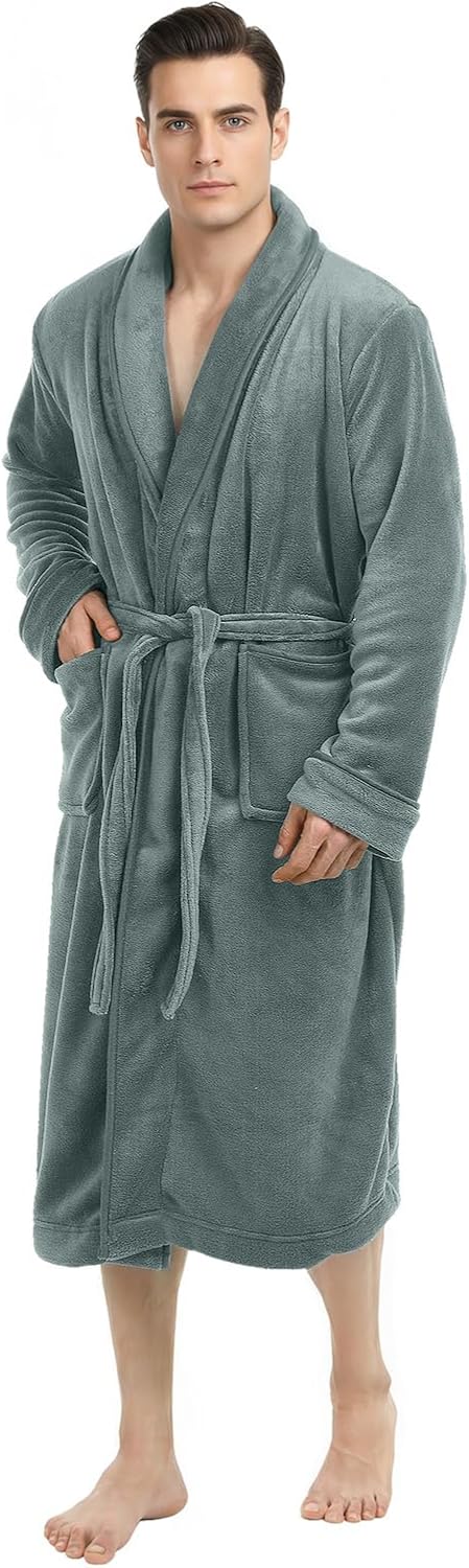 Luxury Ultra Soft Mens Robe Plush Fleece Long Bathrobe