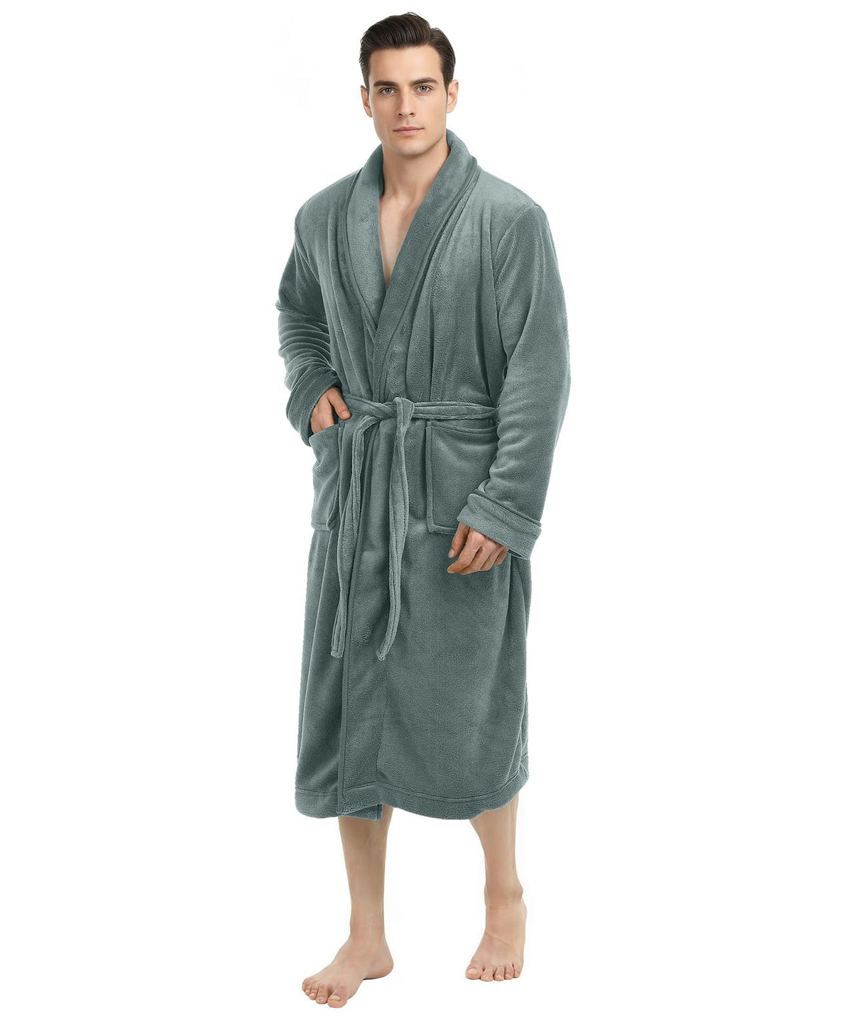 Luxury Ultra Soft Mens Robe Plush Fleece Long Bathrobe