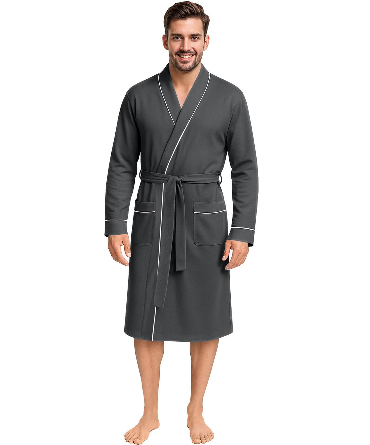 Cotton Blend Lightweight Knit Robe for Men Soft Loungewear Bathrobe
