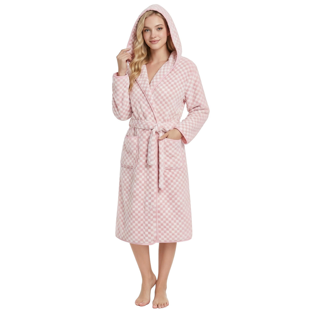 PJGGZ Checkered Hooded Bathrobe for Women, Lightweight Microfiber Towel Material Quick Dry Soft Absorbent Y2K Trendy Robe