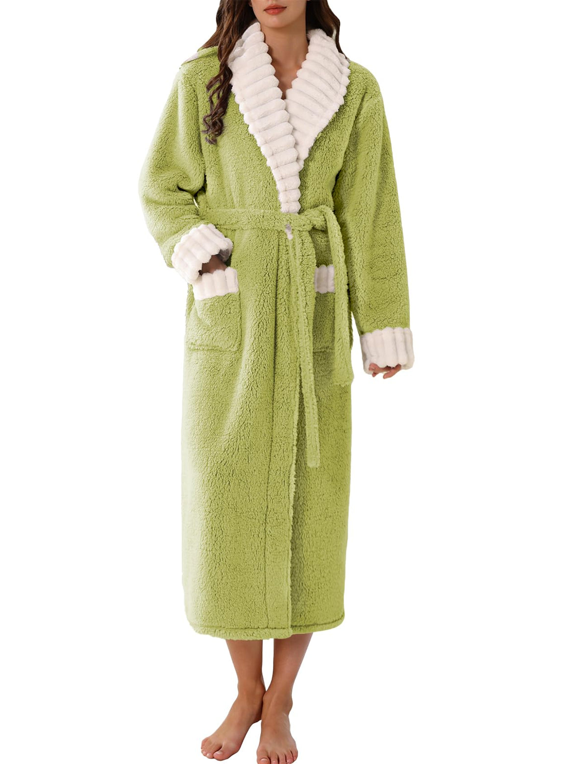 Kissonic Womens Long Bath Robe Plush Warm Fluffy Fleece Bathrobes