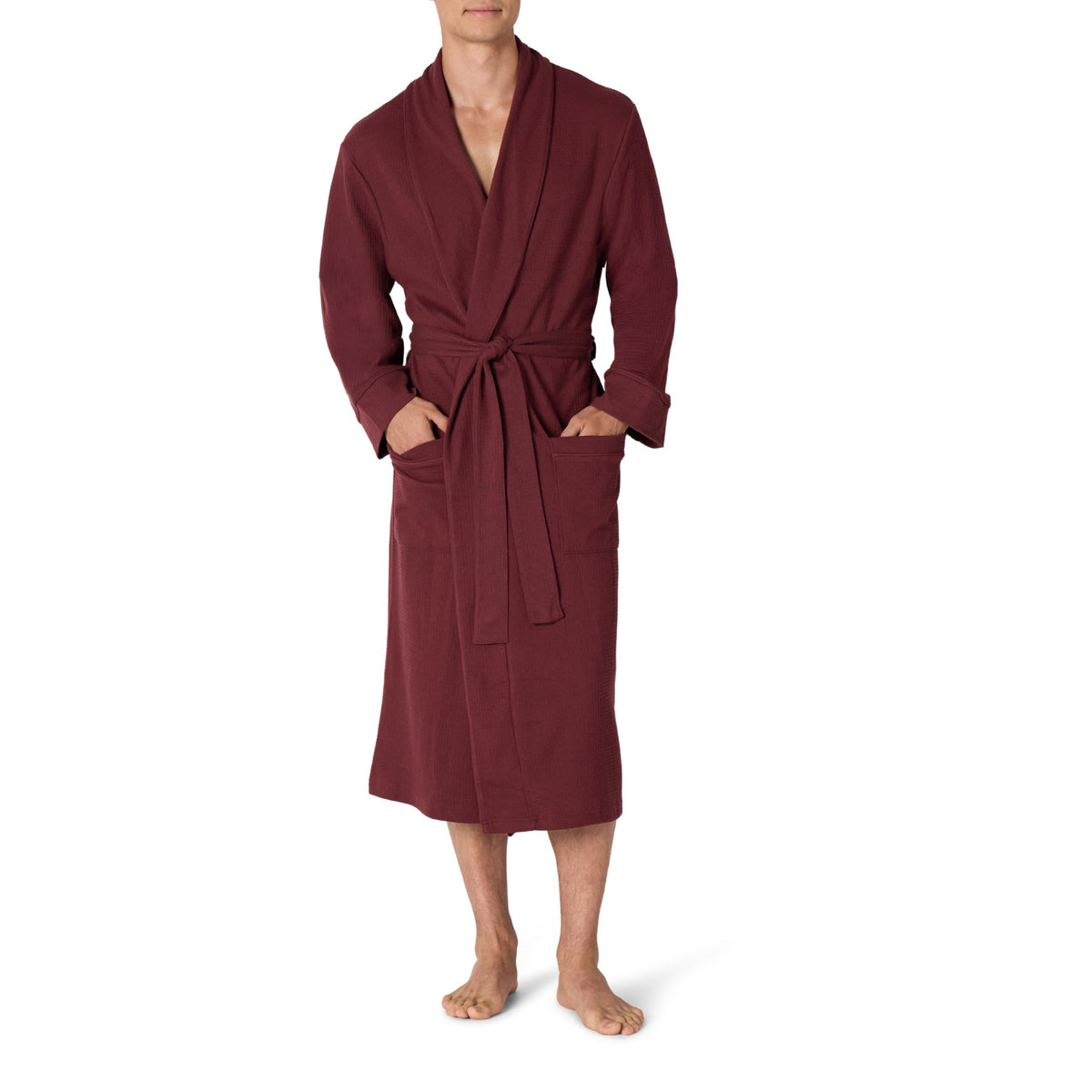 Amazon Essentials Men's Lightweight Cotton Waffle Bath Robe, Mid-Length Loungewear (Available in Big & Tall)