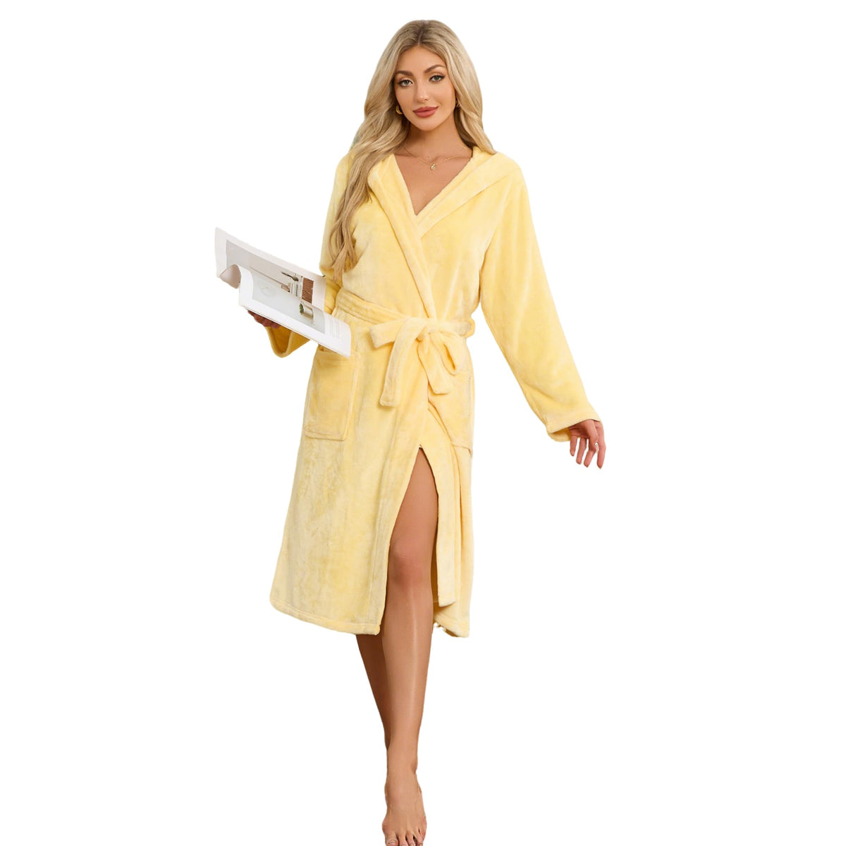 HEARTNICE Womens Hooded Fleece Robe, Soft Bathrobe for Womens, Cute Long House Coat