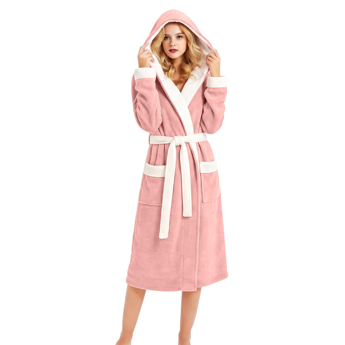 HEARTNICE Womens Hooded Fleece Robe, Soft Bathrobe for Womens, Cute Long House Coat