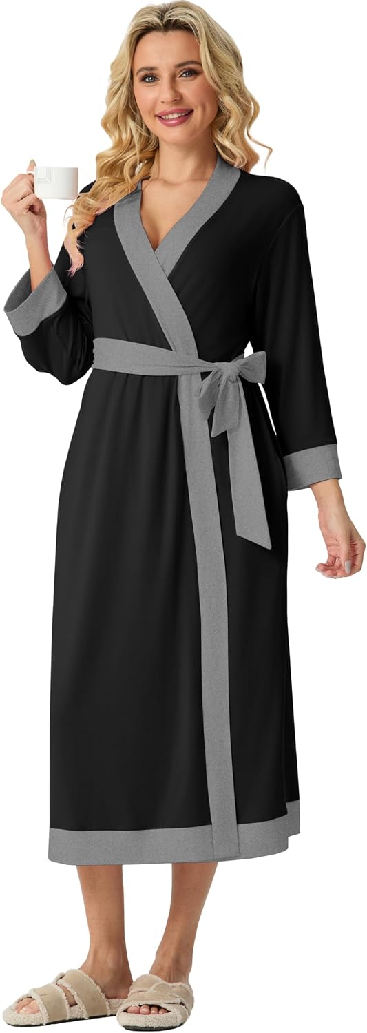 PrinStory Robes for Women Long Soft Robe Lightweight Bathrobe S-2XL